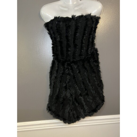 Louise Paris Dress Womens Medium Black Rabbit Fur Strapless Tube Mini Soft Cozy - Picture 3 of 7